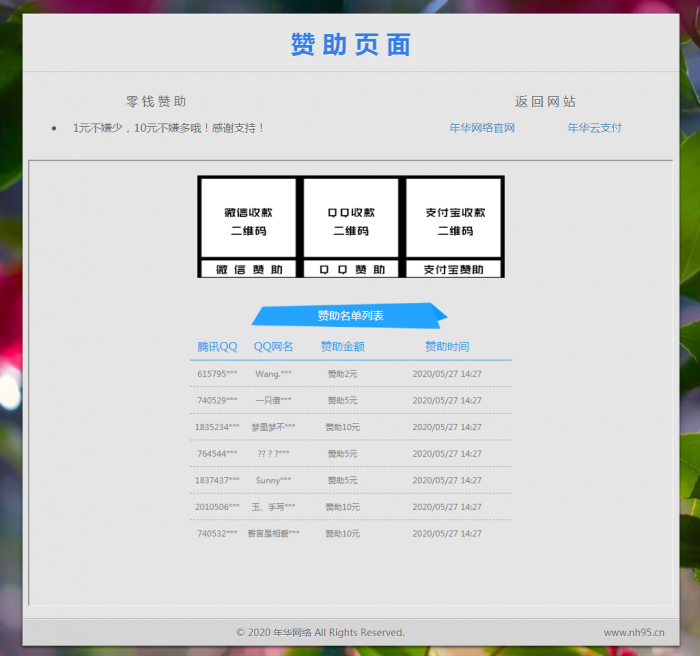 漂亮的赞助打赏单页HTML源码-大大鹏源码网