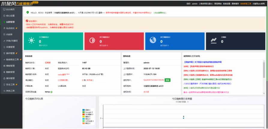 小旋风蜘蛛池站群X8.51无限制开心无域名授权破解版+自带30套模板-大大鹏源码网
