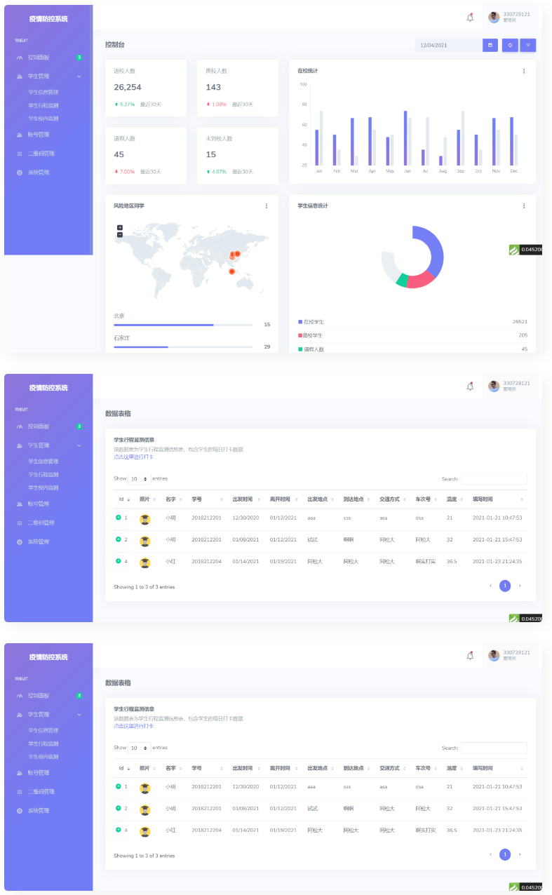 校园疫情防控进出登记thinkphp管理系统源码-大大鹏源码网