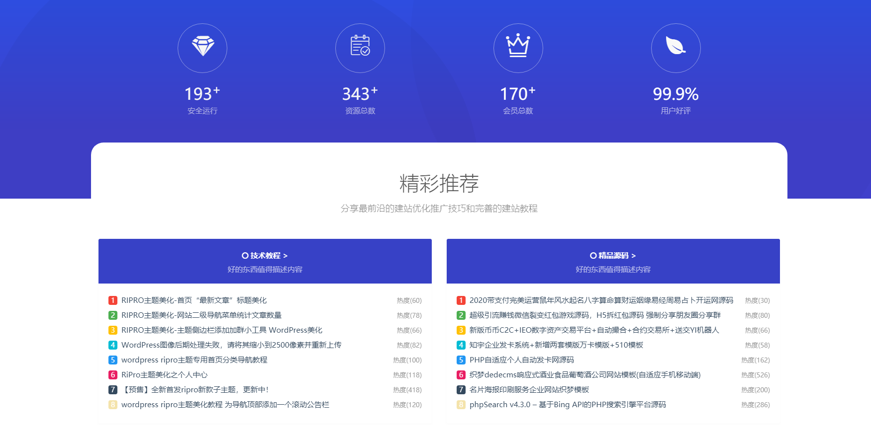 RIPRO主题美化-首页底部纯标题文章展示模块+网站统计模块美化 WordPress主题美化-大大鹏源码网