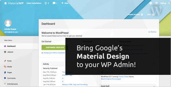 WordPress插件-Material WP V0.0.52汉化版已更新-倾尘SEO 更改WordPress管理界面 Material Design RTL支持-大大鹏源码网