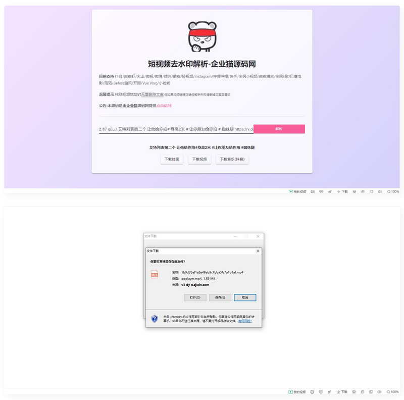 【亲测】网页版短视频去水印源码，上传既用-大大鹏源码网