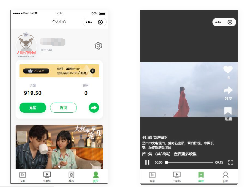 D1111 仿抖音滑动小短剧影视带支付收益等模式的微信小程序源码下载-大大鹏源码网